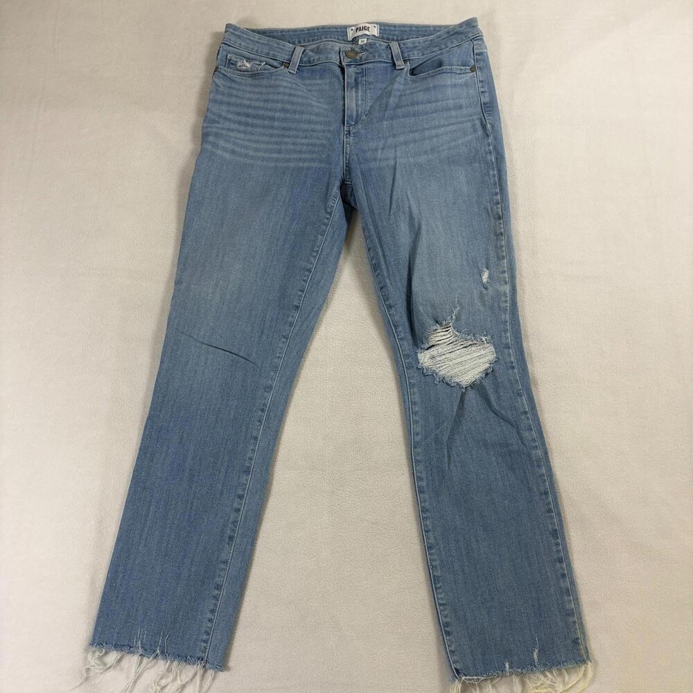 Paige Distressed Raw Hem Slim Straight Jeans 32 Fits Like 33 X 28 Blue Y2K